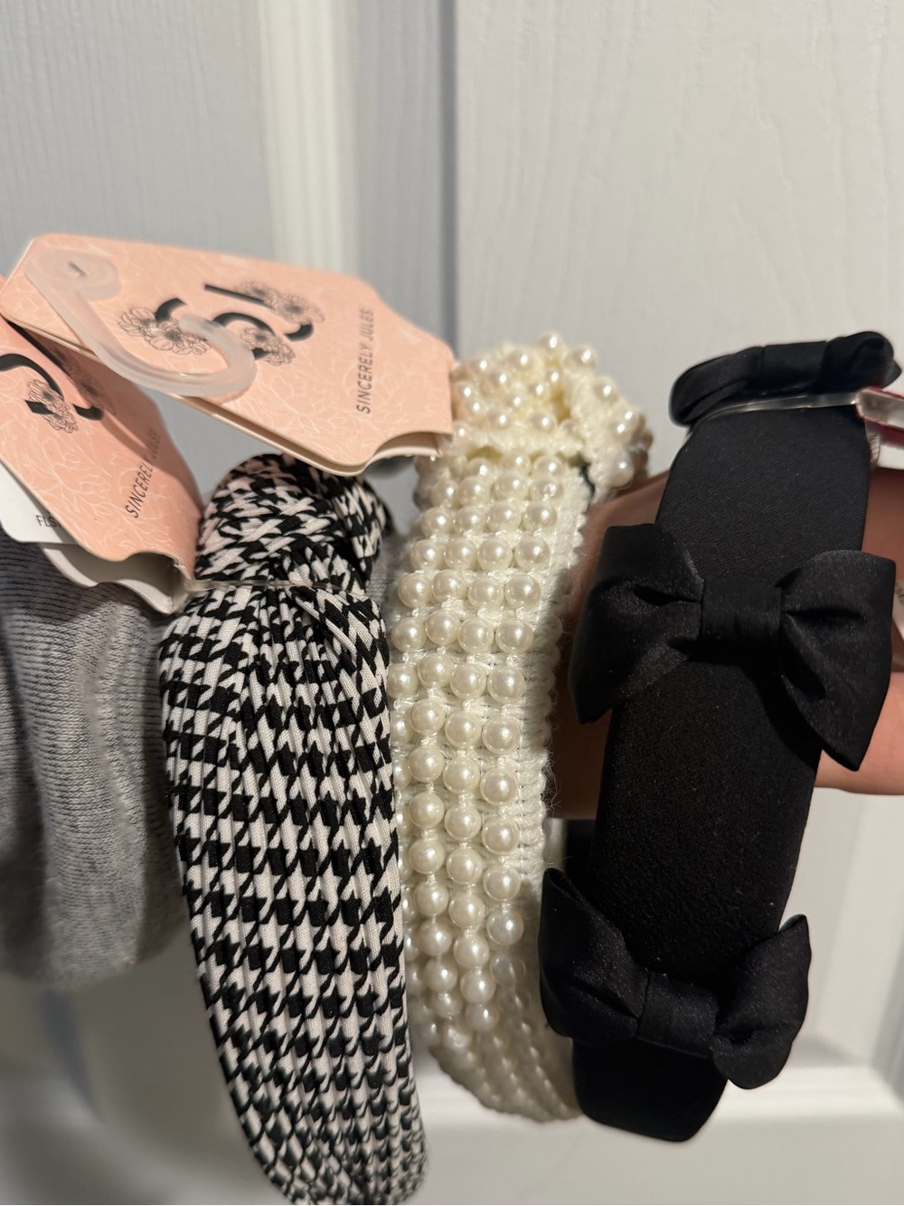 Sincerly Jules Black Houndstooth Pearl & Bow Multi-Pack Headbands